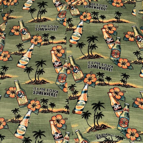 Big Dogs Hawaiian Five O'Clock Shirt Men's Large Green Tropical Floral Button-Up - Picture 5 of 7